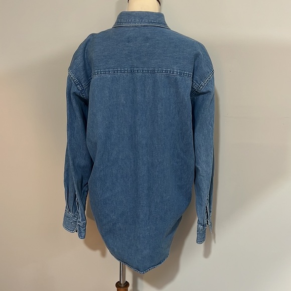 Vintage long sleeve button down embroidered denim top women’s sz M, as is - Picture 7 of 11